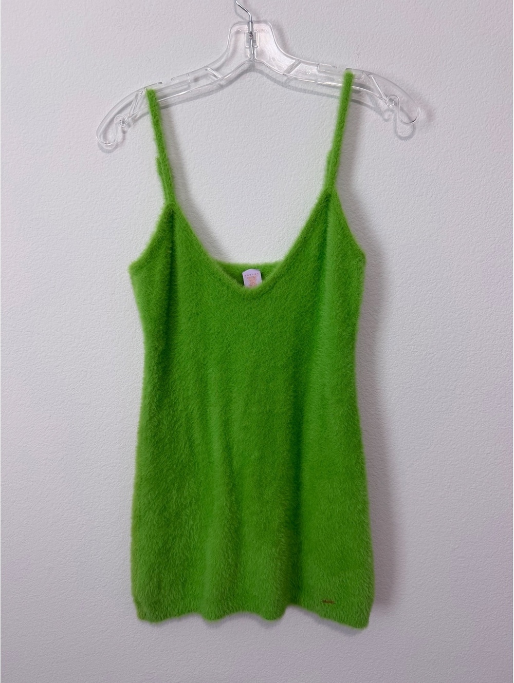 Savage x Fenty Sleeveless Fuzzy Neon Green Mini Sweater Tank Dress Size S
